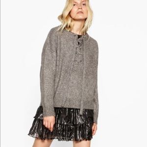 Zara Grey Soft Wool Blend Sweater with Front Tie